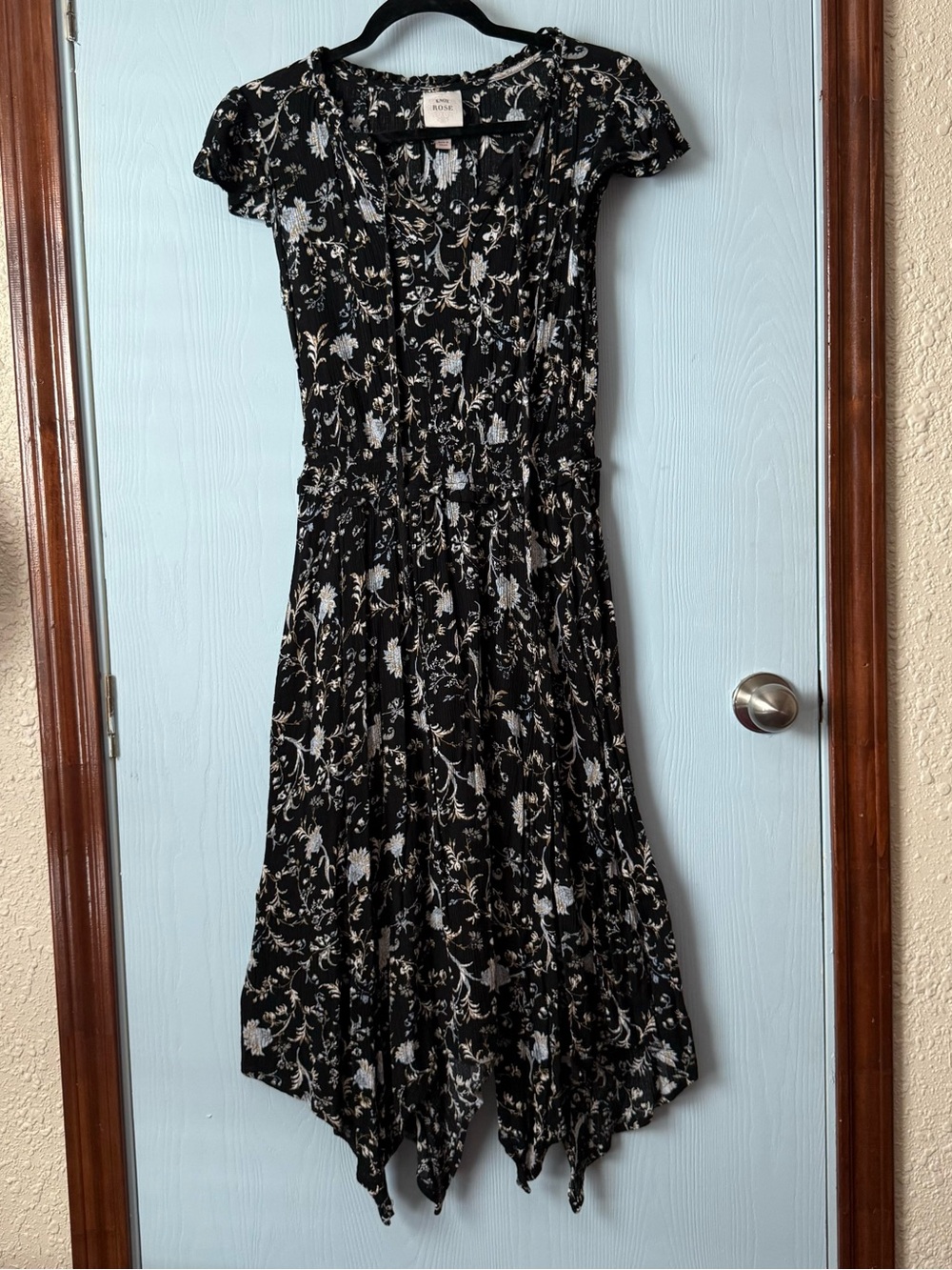 Knox Rose Black Floral Asymmetrical Midi Dress
